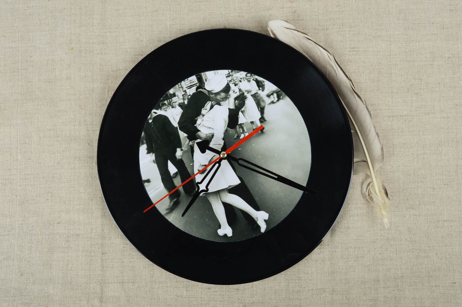 Handmade Deko Designer Uhr Wand ungewöhnliche originelle Wanduhr mit Print schön foto 1