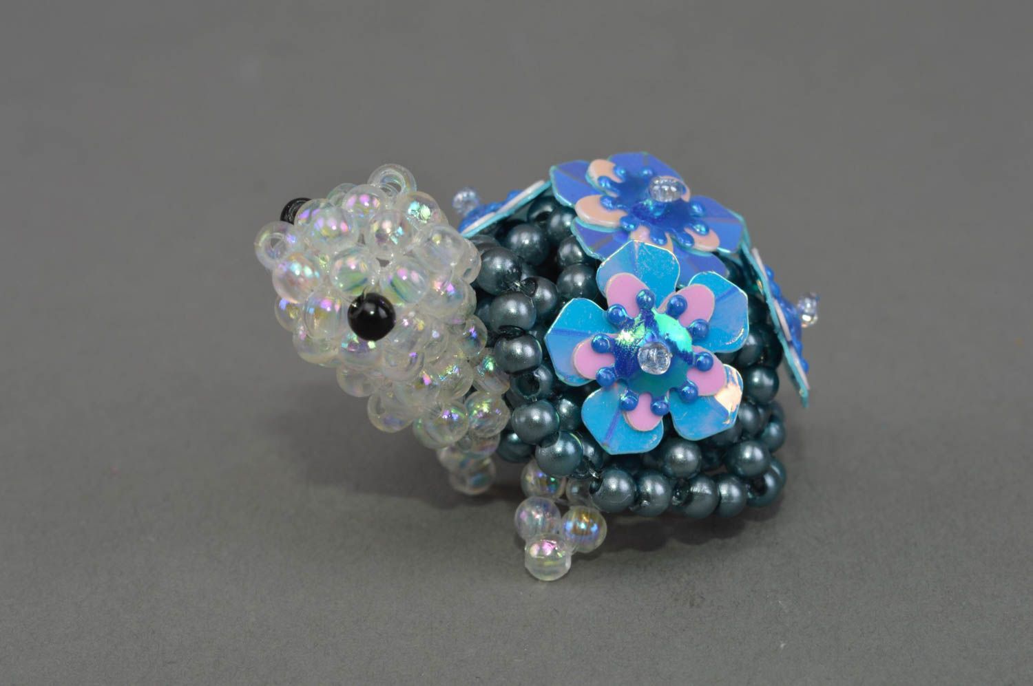 Handmade tiny miniature collectible animal figurine woven of beads Turtle photo 2