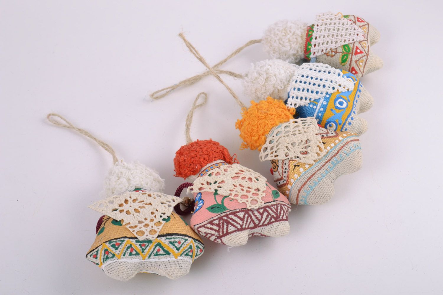 Set of handmade wall hanging soft decorations colorful angels with bells 5 items photo 4