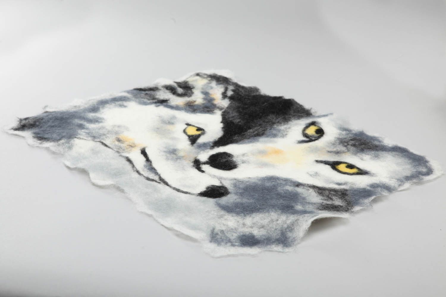 Handmade designer decorative felted wool wall hanging for interior Two Wolves photo 4