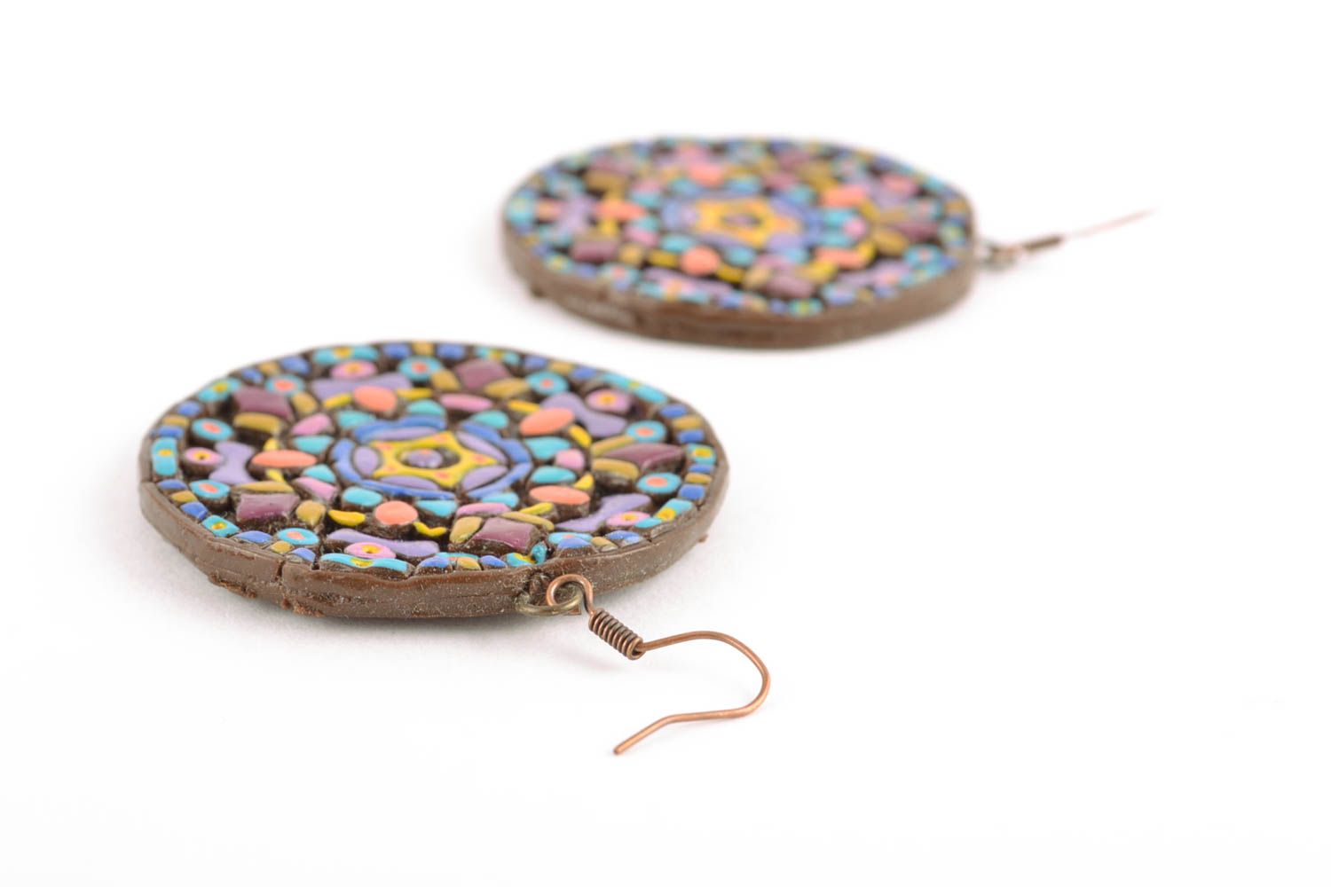 Handmade polymer clay earrings Mosaic  photo 5