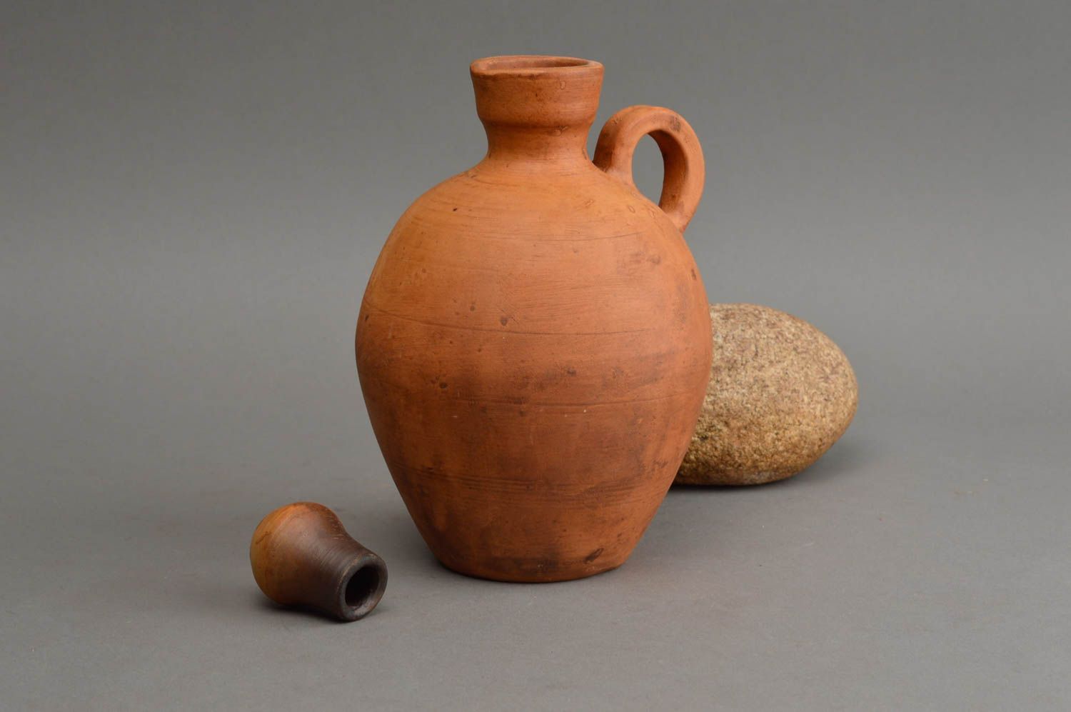 20 oz ceramic terracotta color ancient style wine jug with handle and lid 1,15 lb
 photo 1