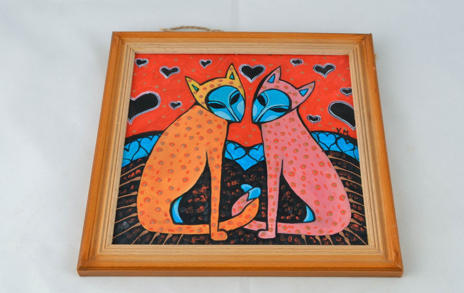 Wandbild im Holzrahmen mit Acrylfarben gemalt, außerirdische Katzen  foto 2