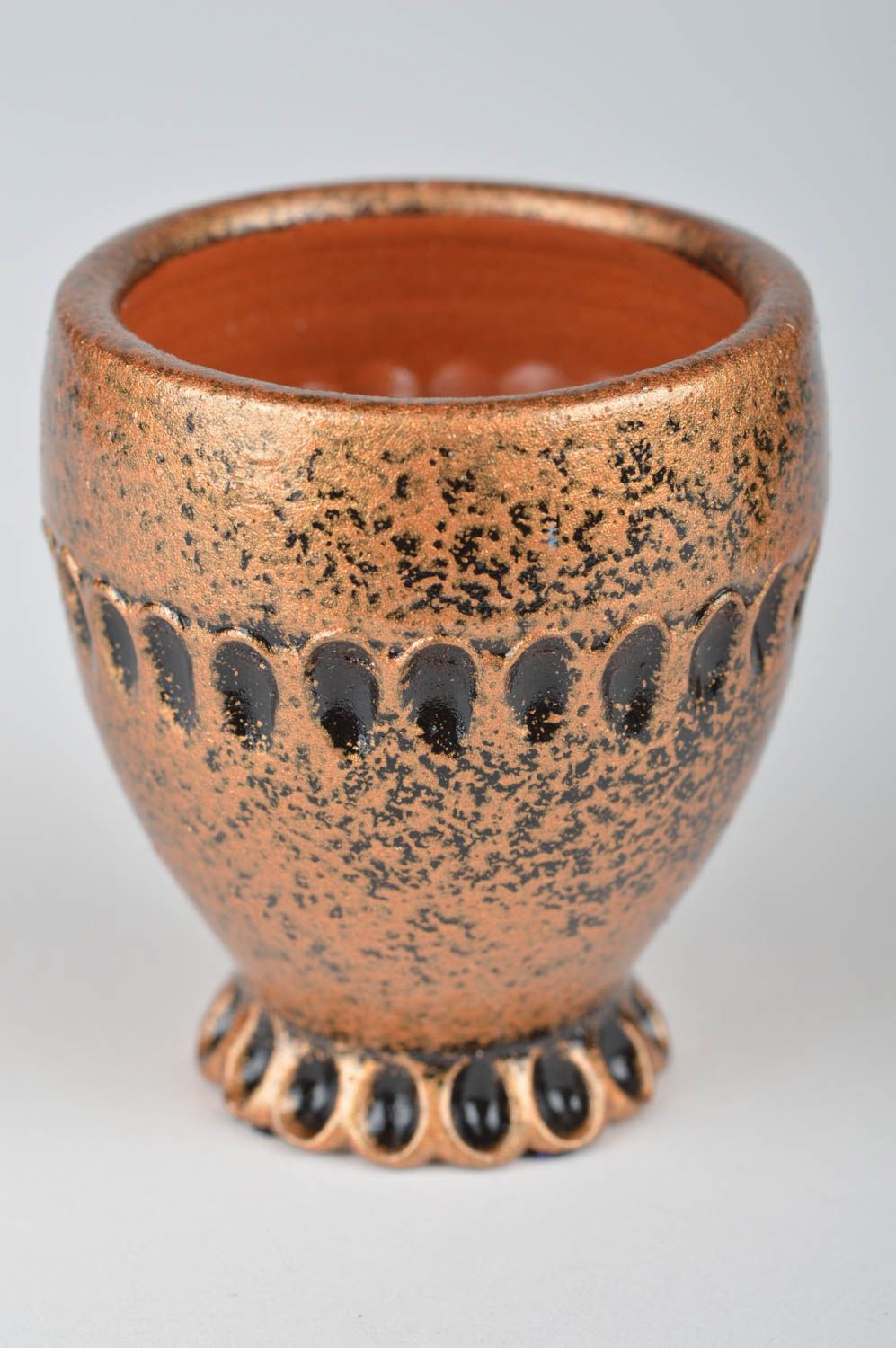Handmade beautiful unusual stylish small ceramic shot glass like bronze photo 4
