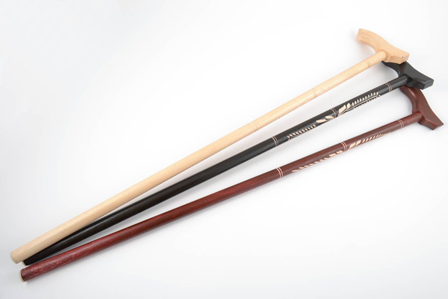 Set of wooden walking sticks set of 3 pieces handmade beautiful designer canes photo 4