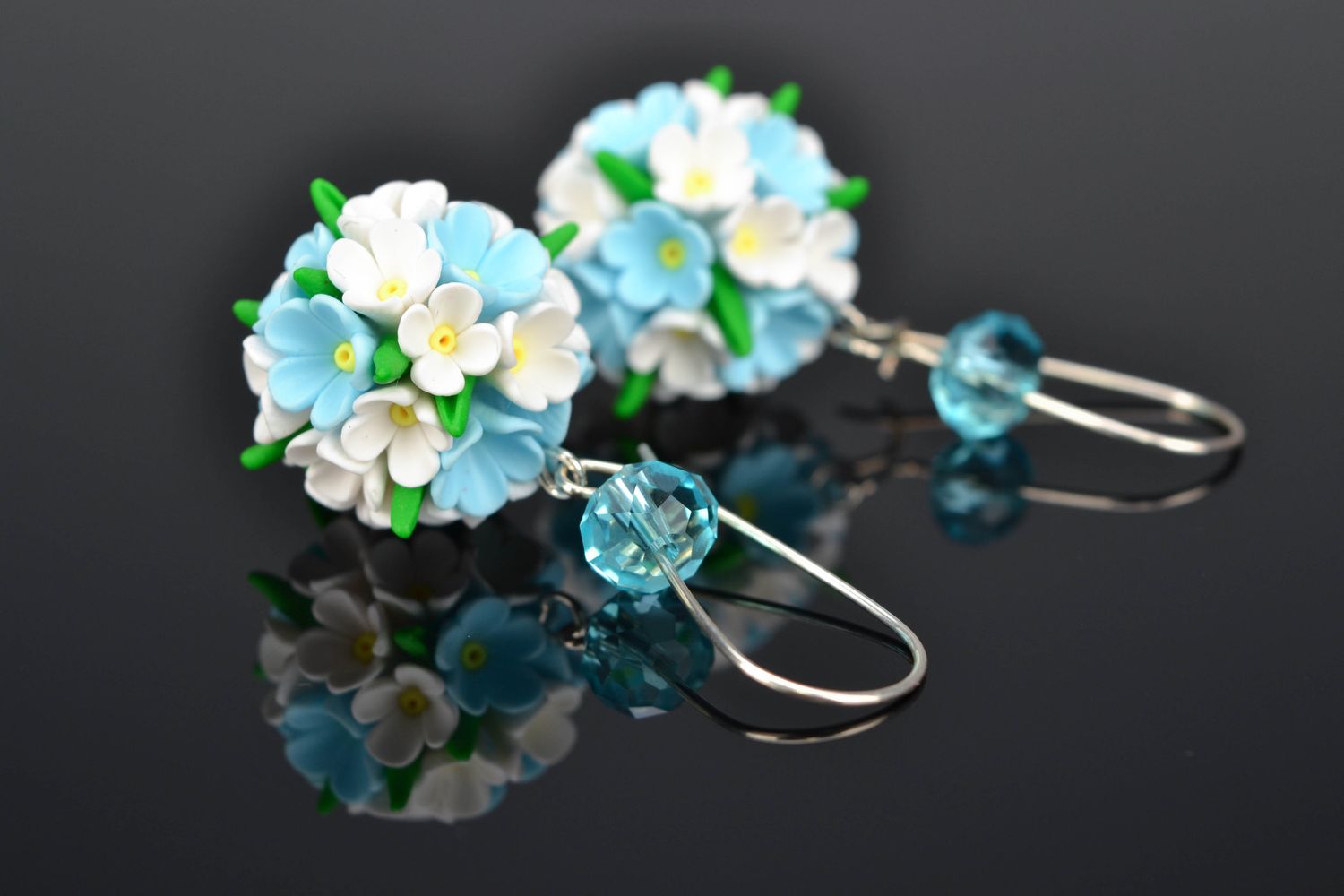Set of polymer clay flower earrings and brooch photo 4