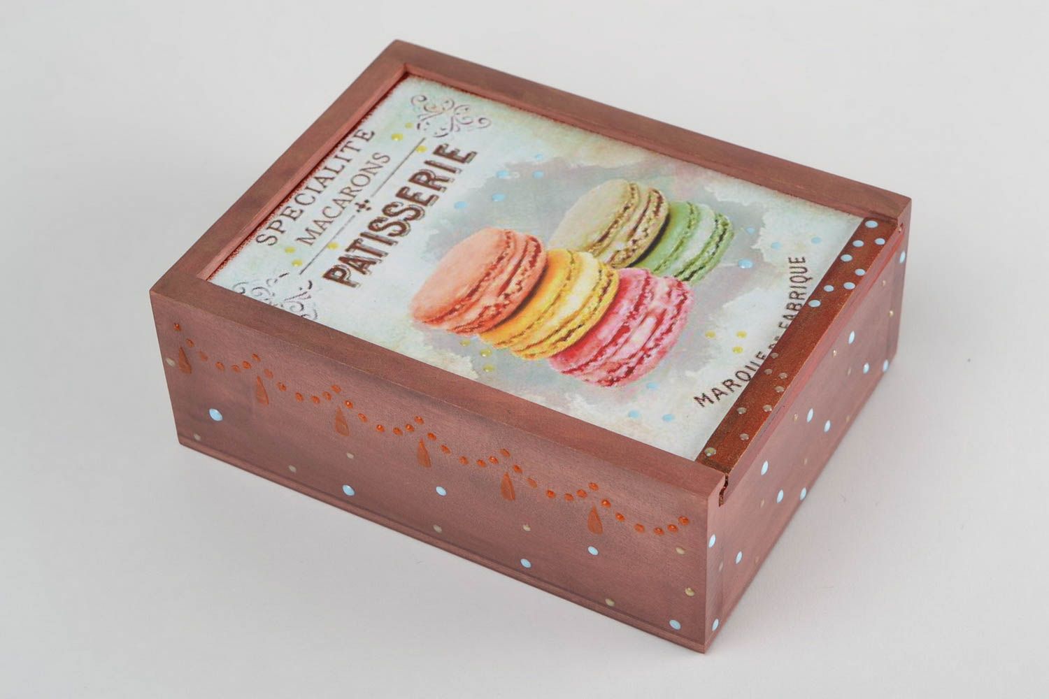 Handmade designer wooden tea box decorated with decoupage for kitchen decor photo 1