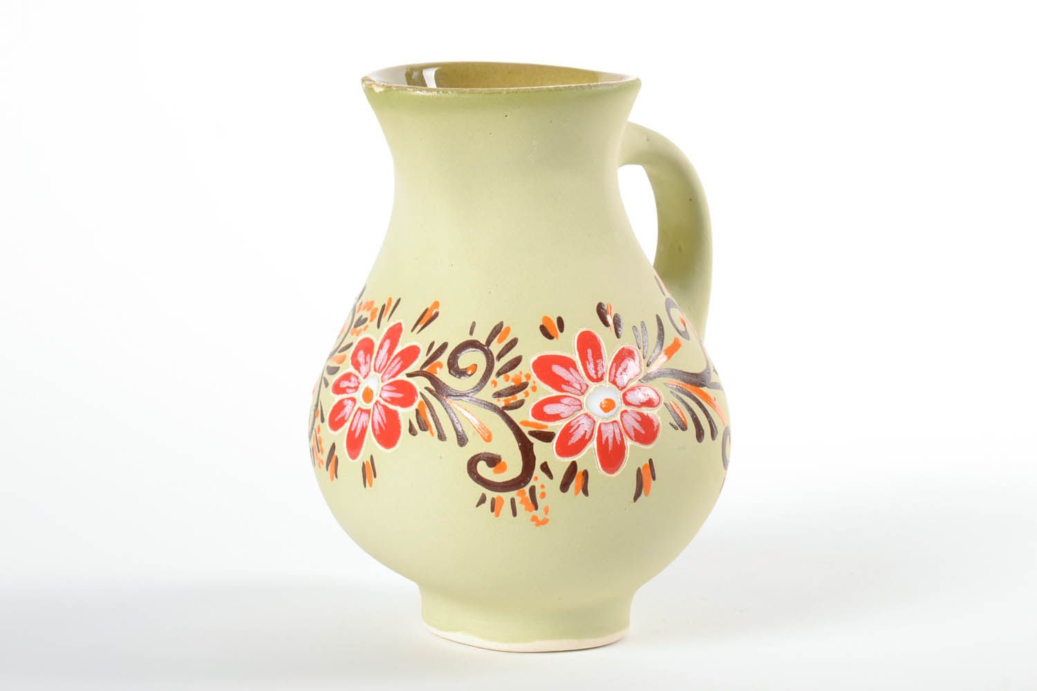 Handmade ceramic glazed milk jug with floral painting 1,26 lb photo 3