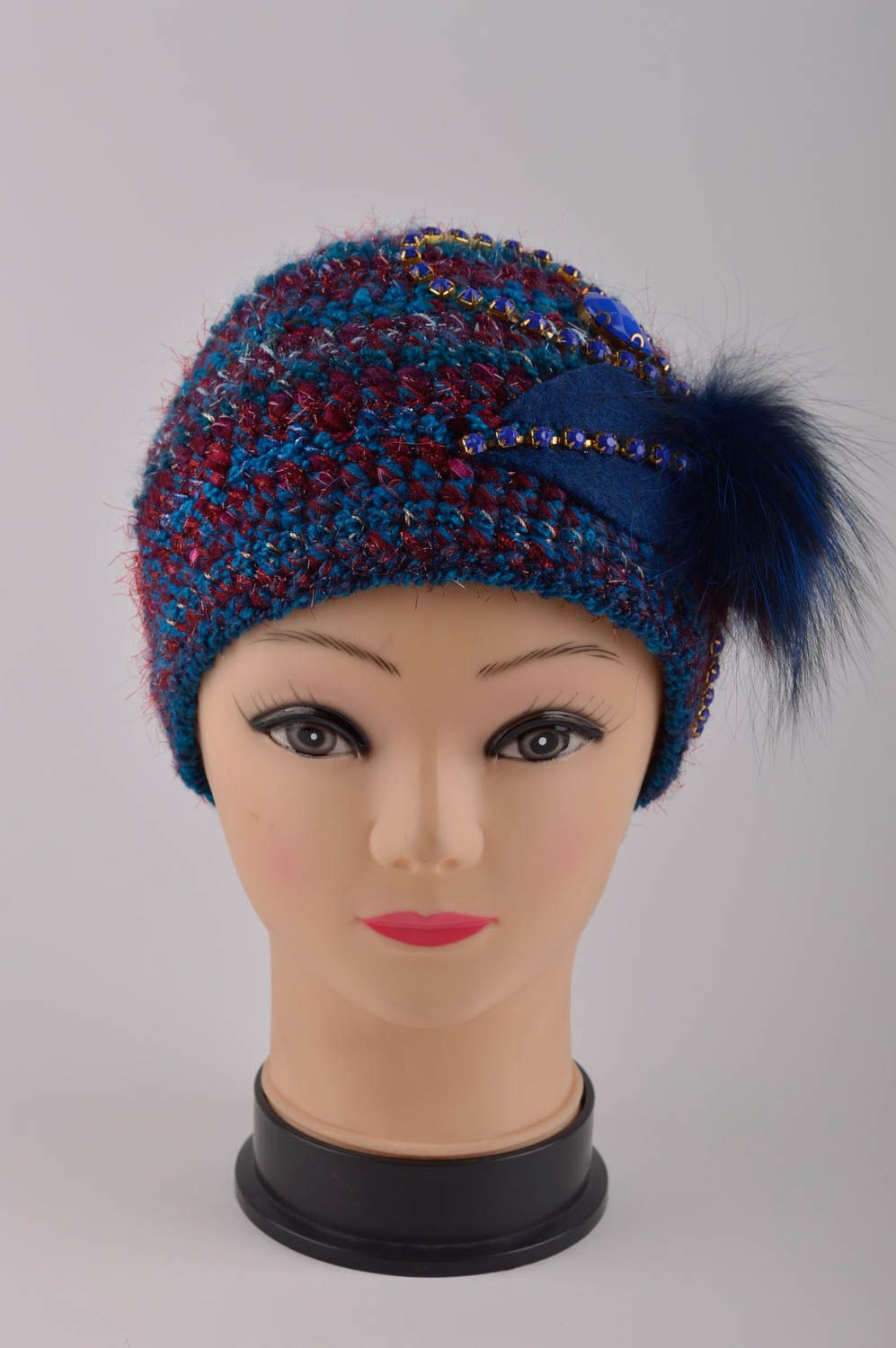 Bonnet femme tricot fait main Chapeau d'hiver Vêtement pour femme original photo 3