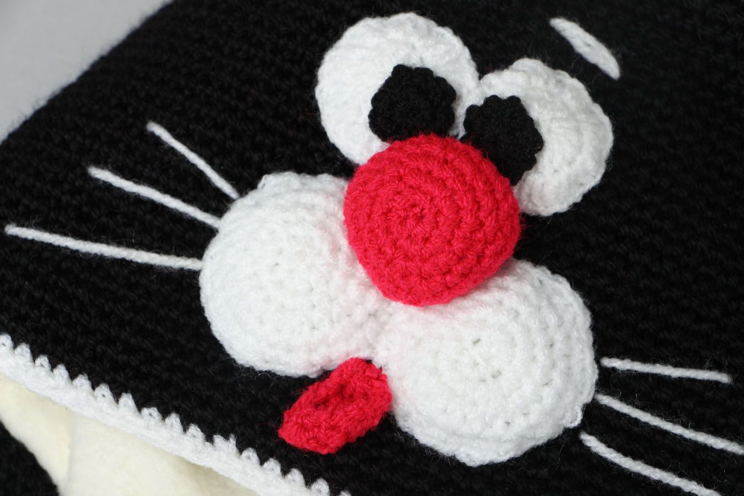 Bonnet tricoté Chat noir fait main photo 2