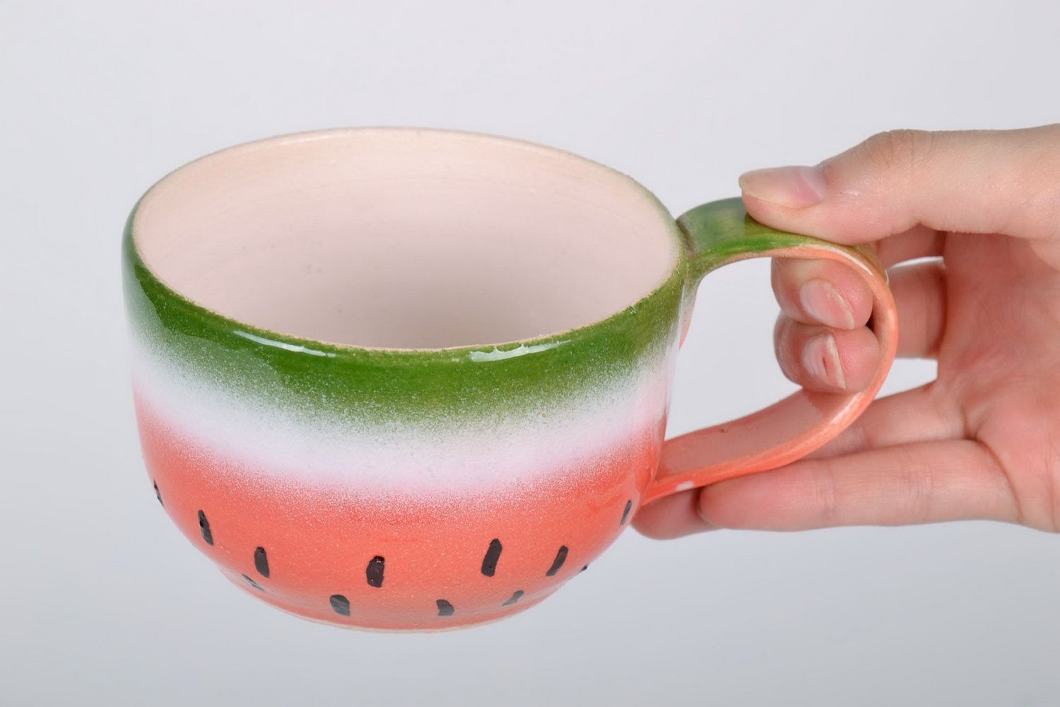 Porcelain 5 oz cup with handle and watermelon pattern photo 5