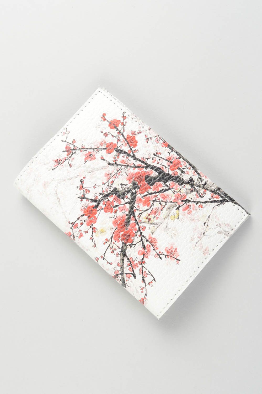 Handmade Ausweis Schutzhülle Reisepass Umschlag Leder Accessoire Kirschblüte  foto 4