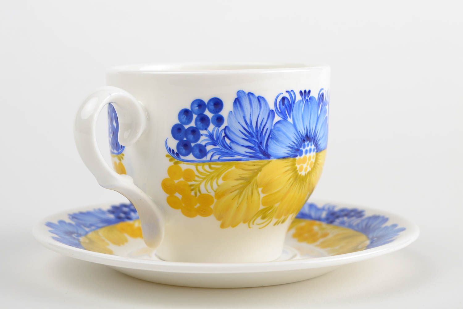 Tasse et soucoupe fait main Tasse à thé Vaisselle design bleu jaune 22 cl photo 4