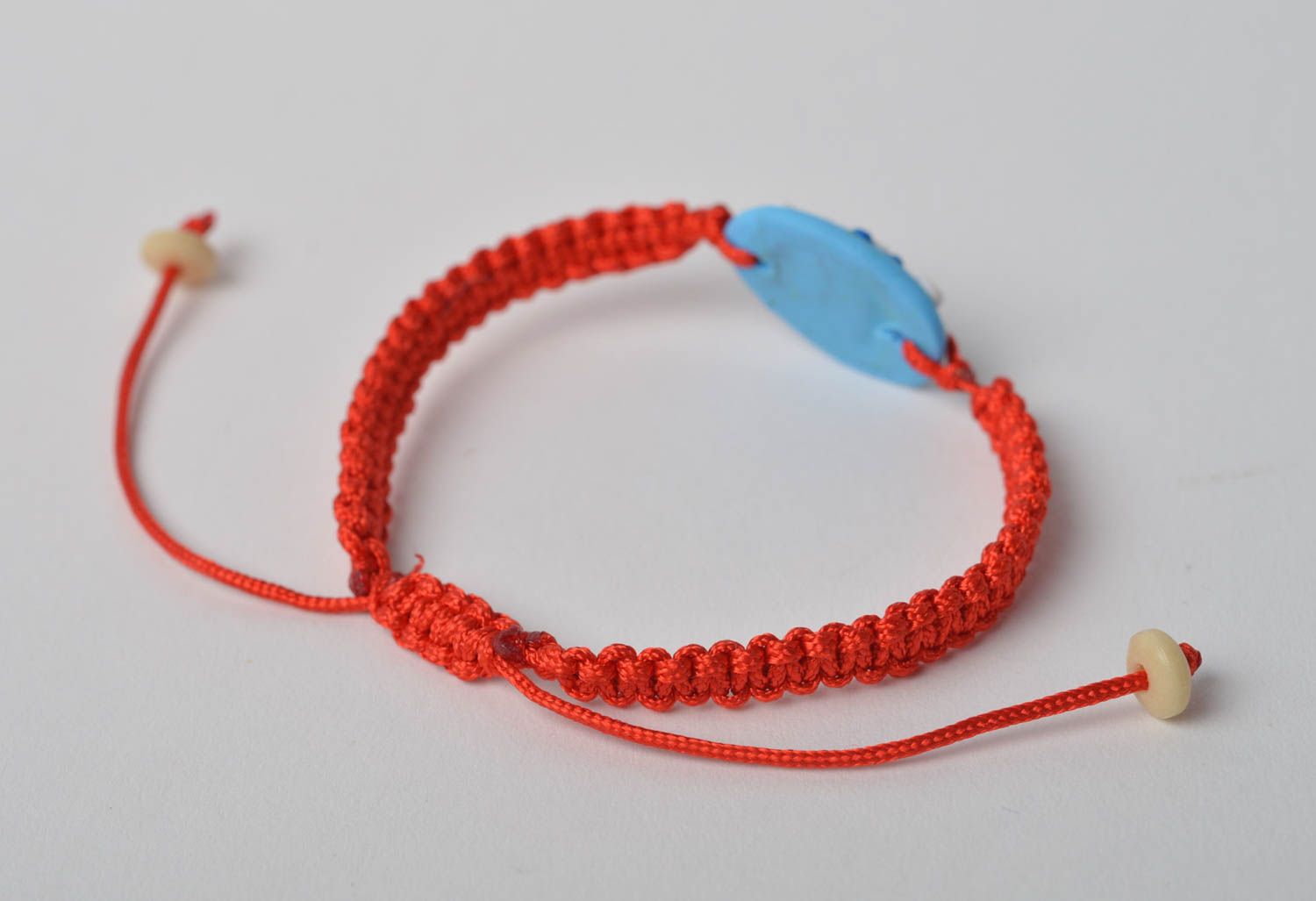 Handmade bracelet unusual jewelry clay bracelet threads accessory gift for girl photo 4