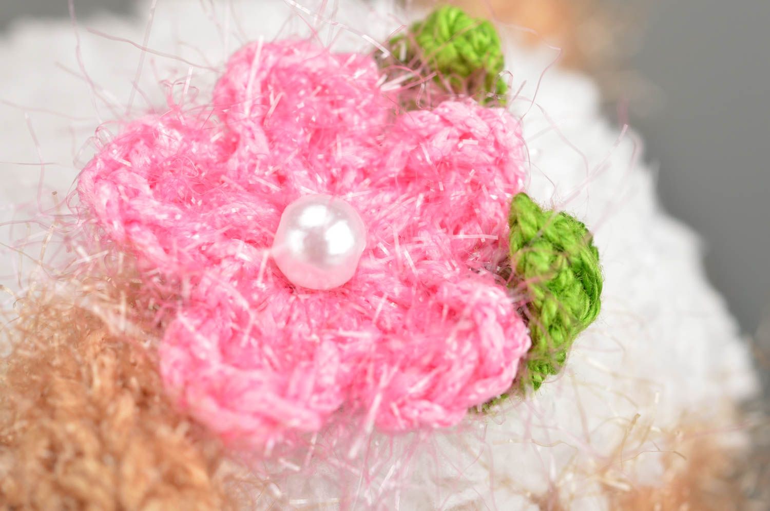 Soft crocheted toy white lamb with bell handmade designer nursery decor photo 4