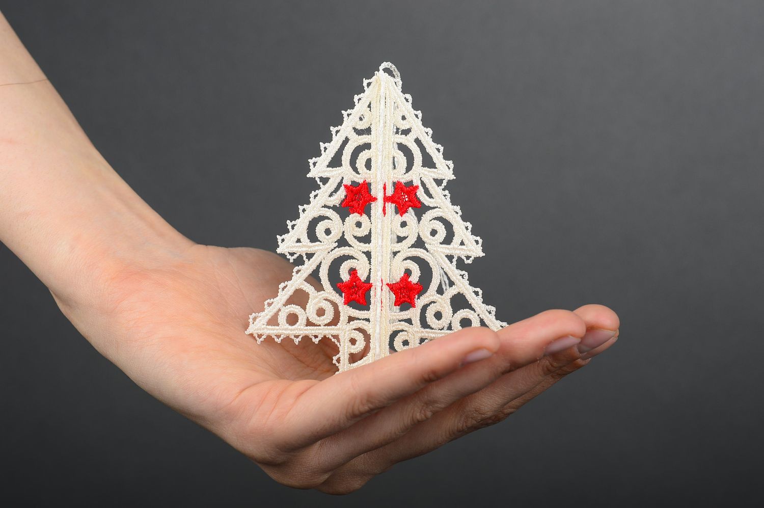 Игрушка на елку handmade декор для дома новогоднее украшение белая елочка фото 2