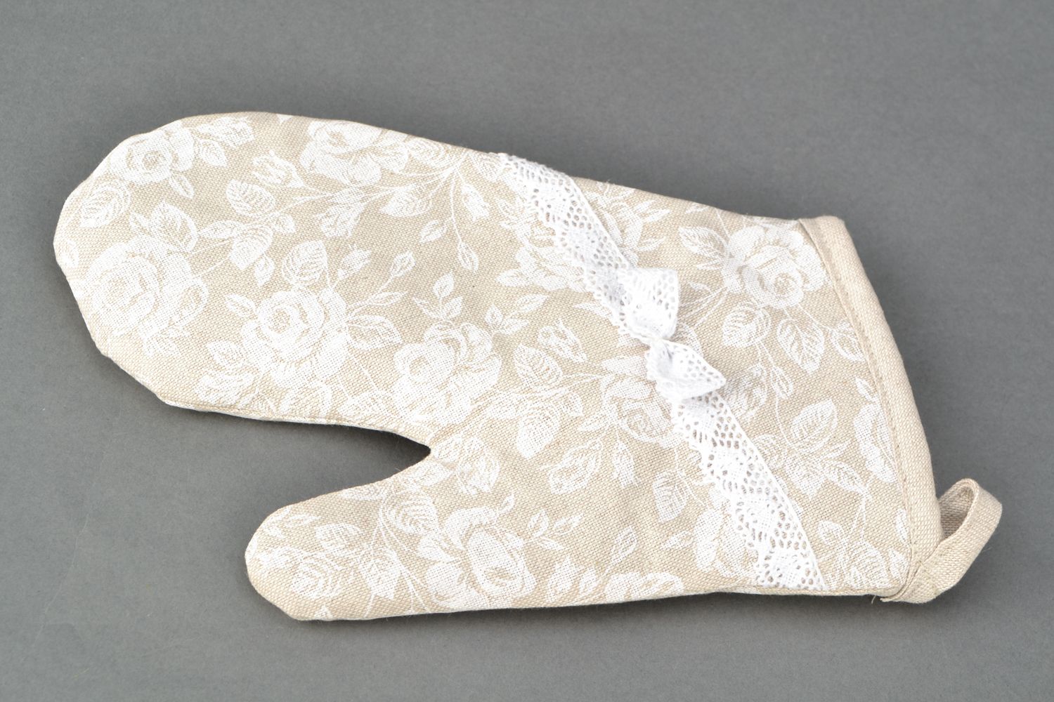 Manique en coton naturel blanche à motif floral faite main pour cuisine Rose photo 3