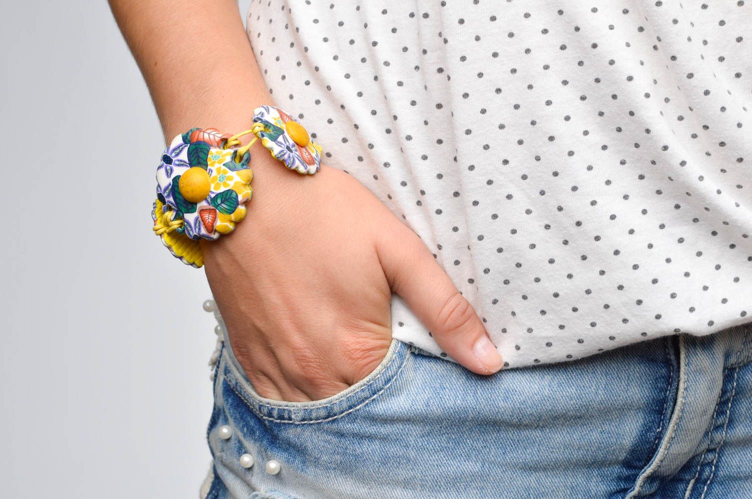 Bracelet fantaisie Bijou fait main pâte polymère stylé design Accessoire femme photo 1