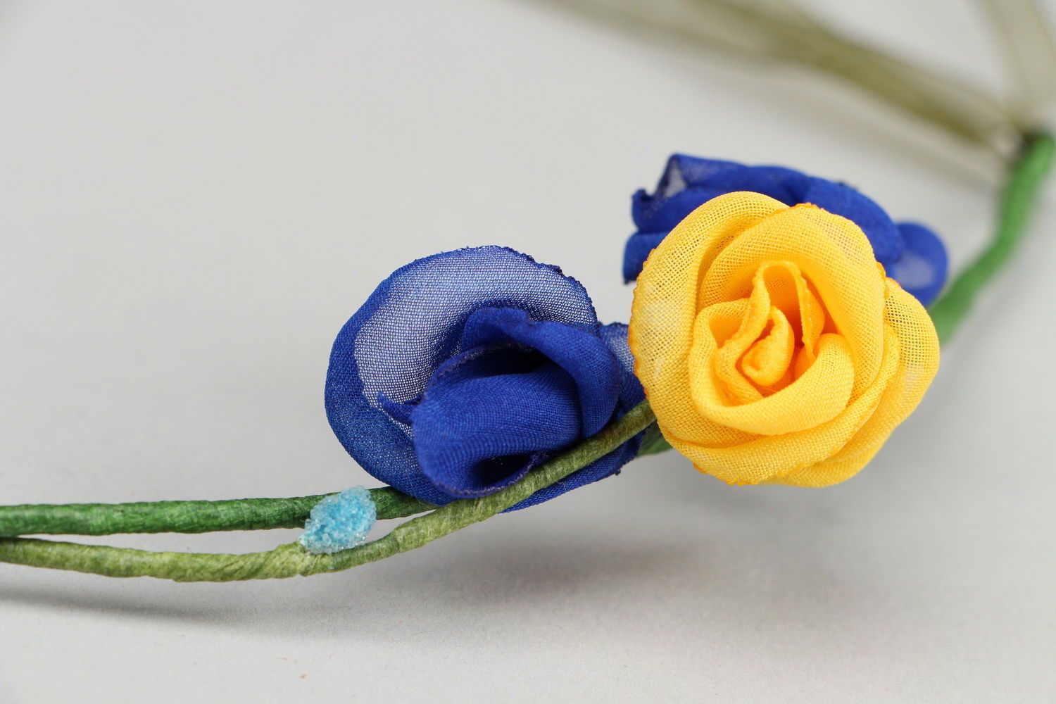 Bandeau cheveux fleur bleu jaune fait main photo 4