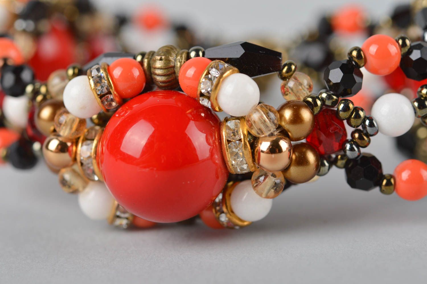 Brown, red, and white beads bracelet for women photo 3