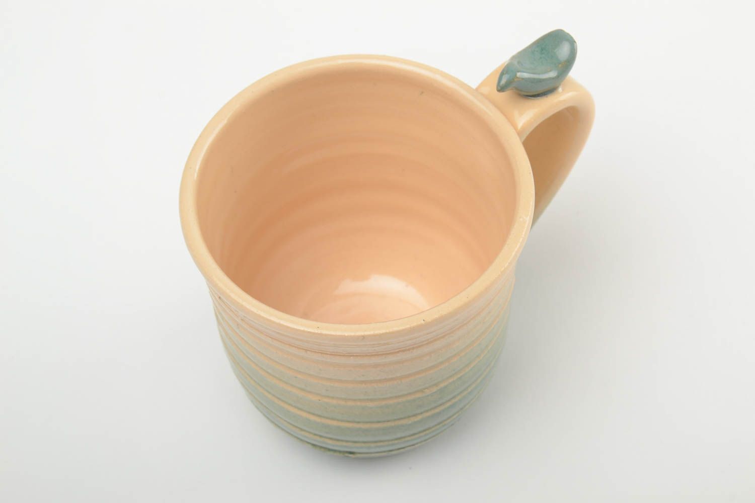 Vaisselle tasse originale peinte d'émail et glaçure faite main 30 cl avec oiseau photo 2