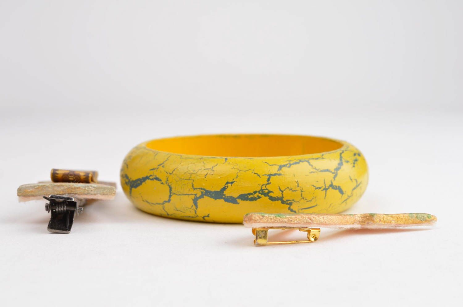 Conjunto de gancho de moda broche original y pulsera artesanales amarillos foto 2