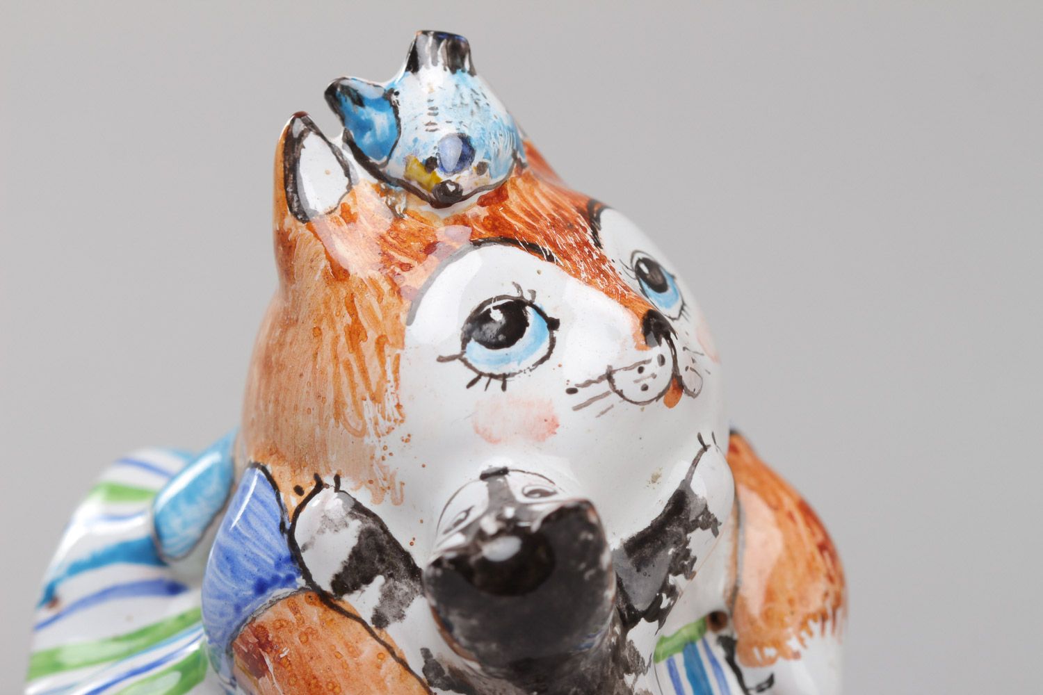 Figura decorativa de cerámica  hecha a mano gata madre foto 4