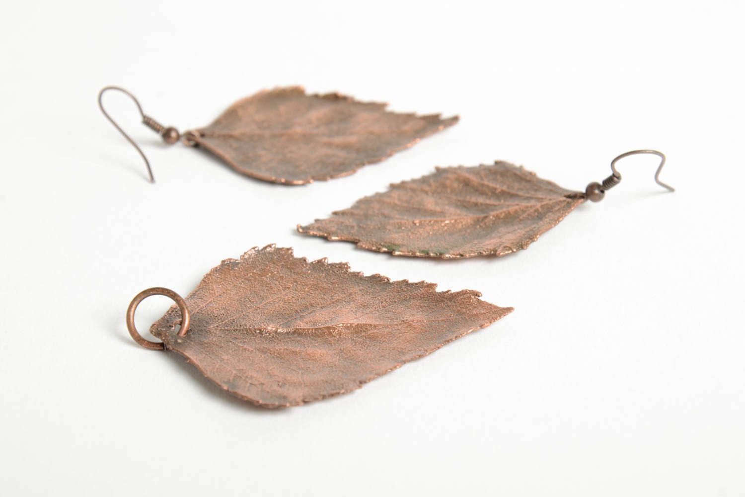 Pendentif et boucles d'oreilles Bijoux faits main feuilles cuivre Cadeau femme photo 5