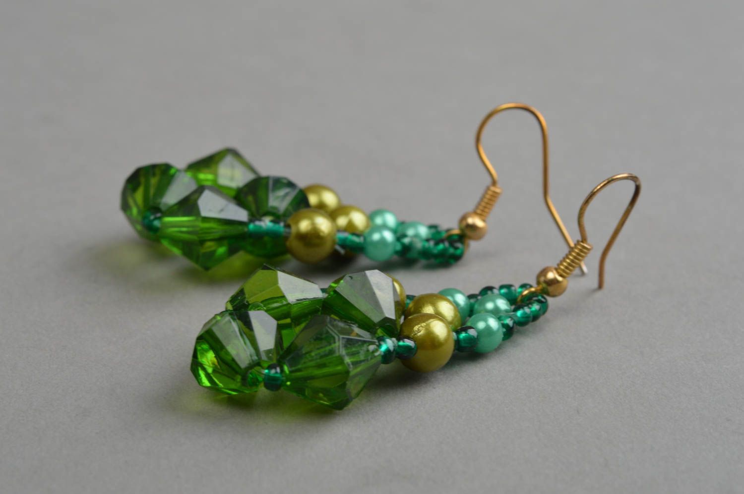 Handmade green drop earrings unique beaded jewelry present for girlfriend photo 3
