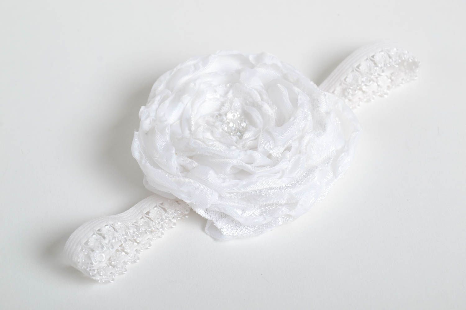 Handgefertigt Haarband Blumen Designer Accessoire Haarschmuck Blüte in Weiß foto 5