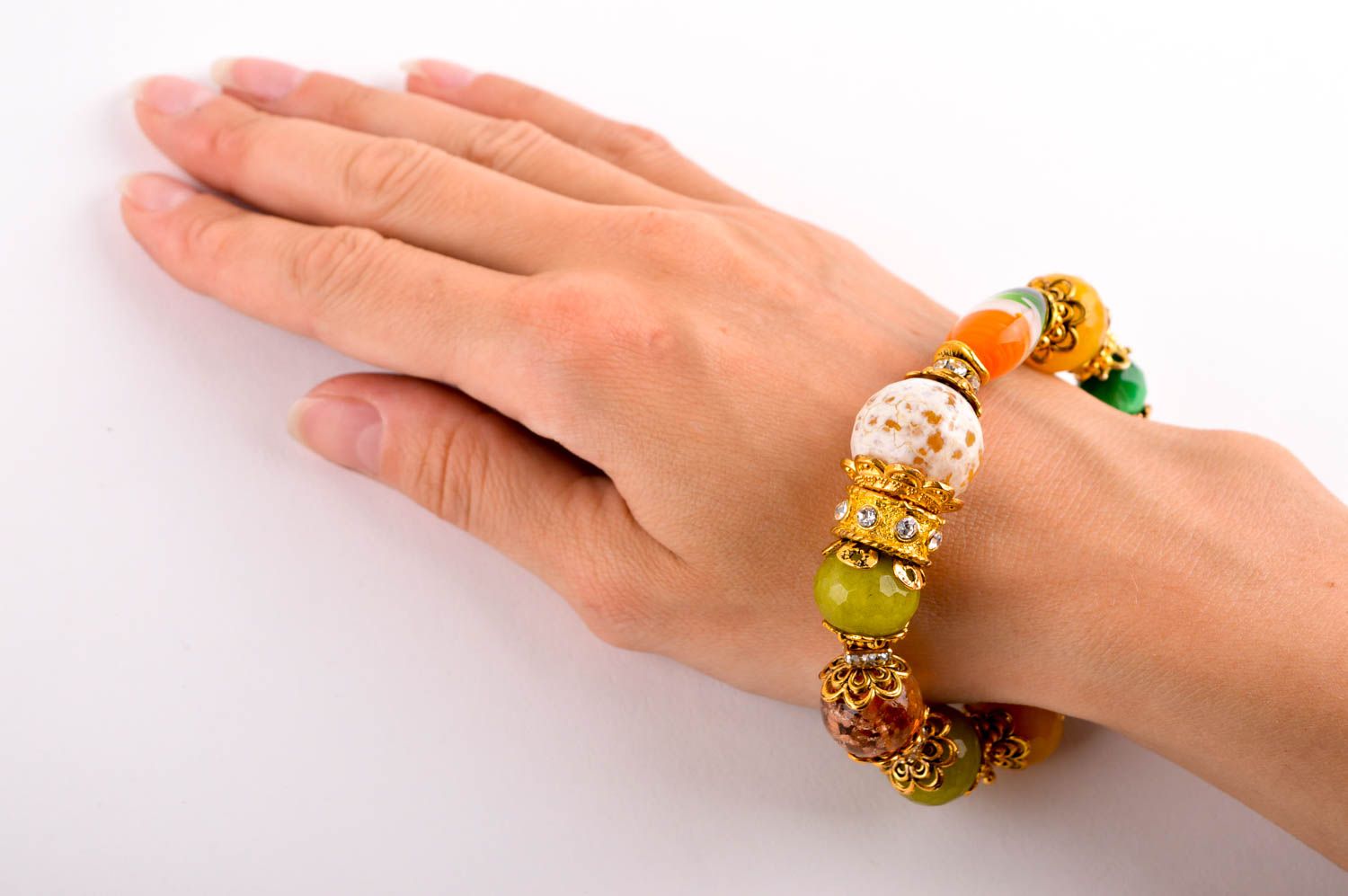 Handmade metal bracelet brass jewelry brass accessory for women beaded bracelet photo 5