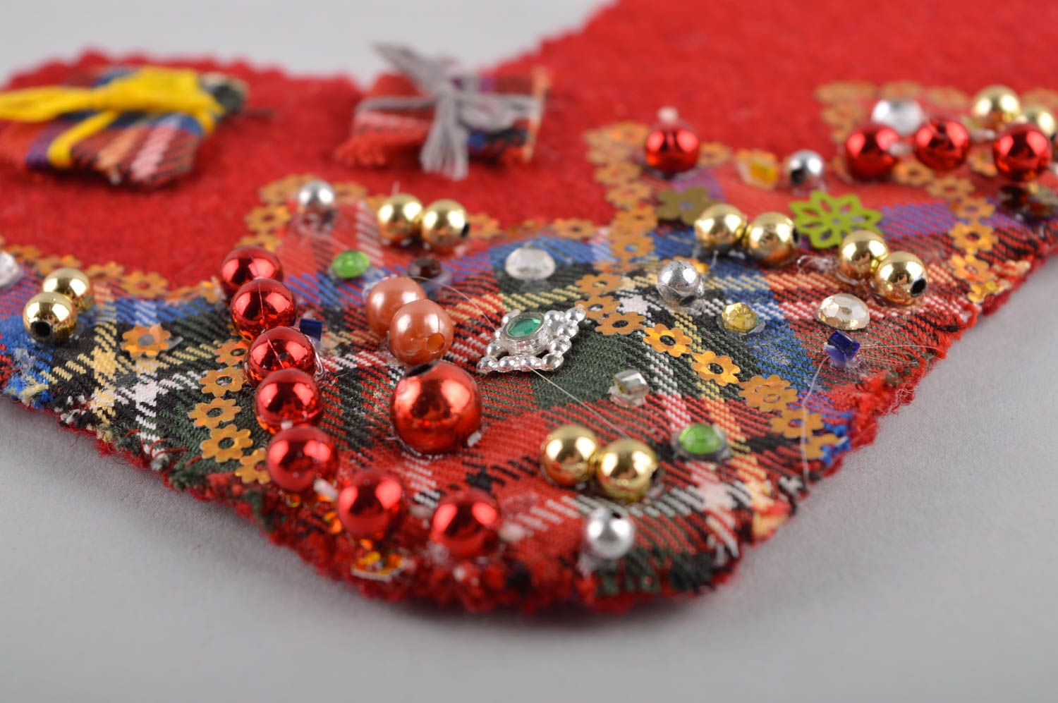 Calcetín de Navidad artesanal elemento decorativo  bota navideña rojo pequeño foto 3