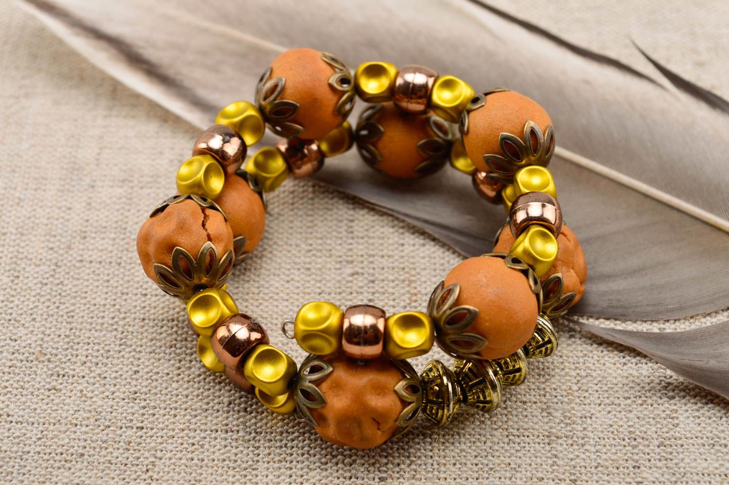 Handmade wrist accessory stylish plastic jewelry beige bracelet for gift photo 1