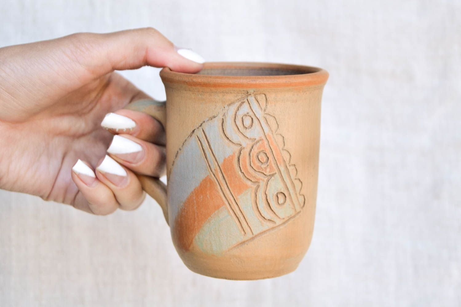 Чайная чашка ручной работы глиняная чашка посуда для чая 250 мл с росписью фото 2