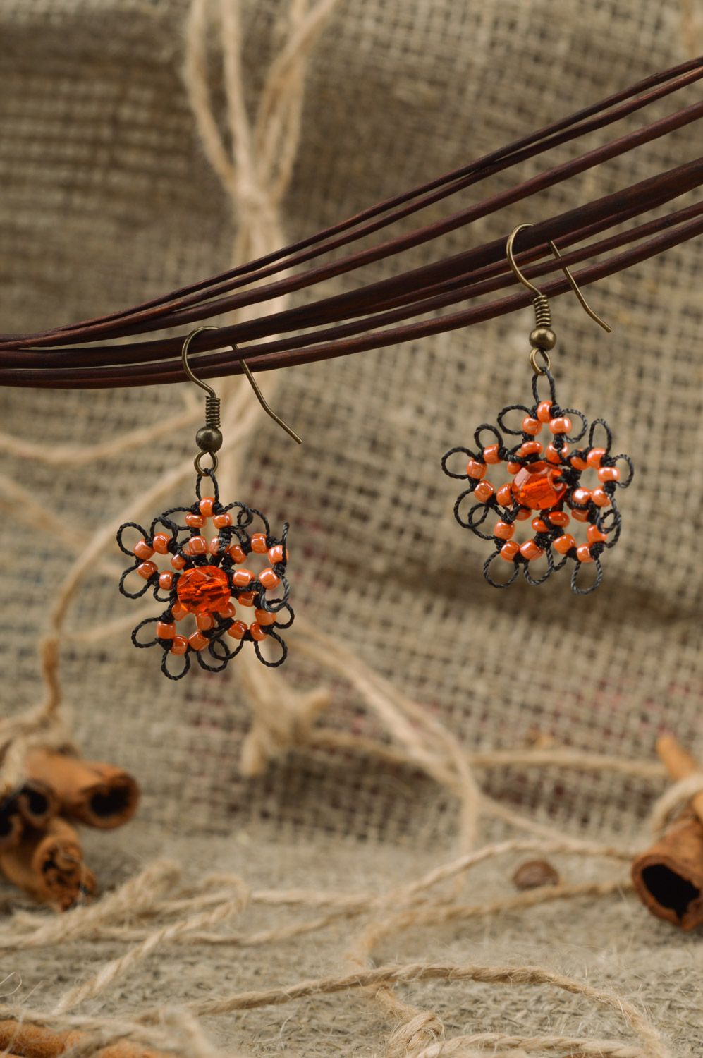 Handmade woven tatting flower earrings for women photo 1