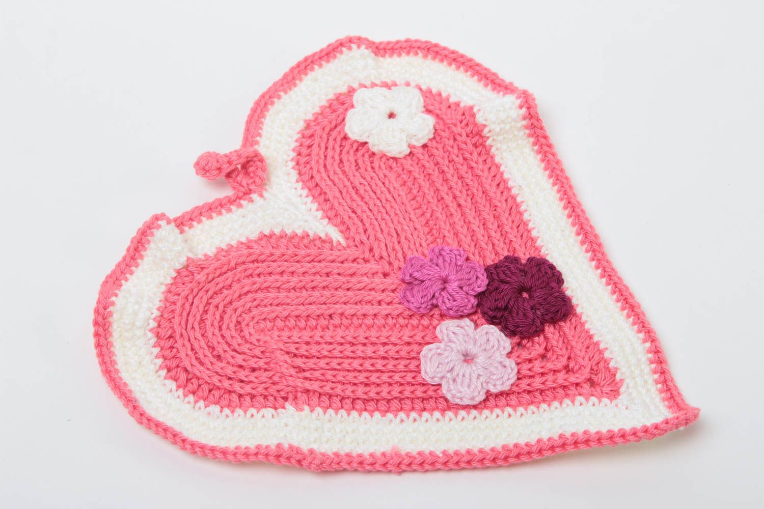 Manique au crochet faire main Textile de cuisine coeur rose Accessoire cuisine photo 2