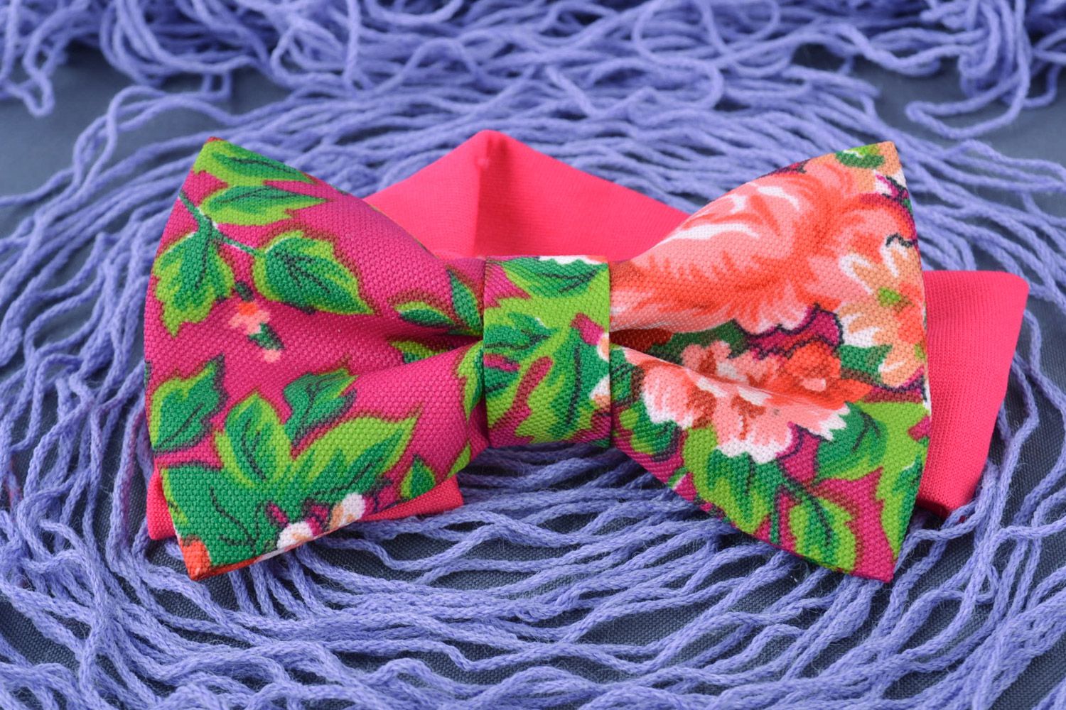 Handmade satin ribbon flower hair strap with bow and flower print photo 1