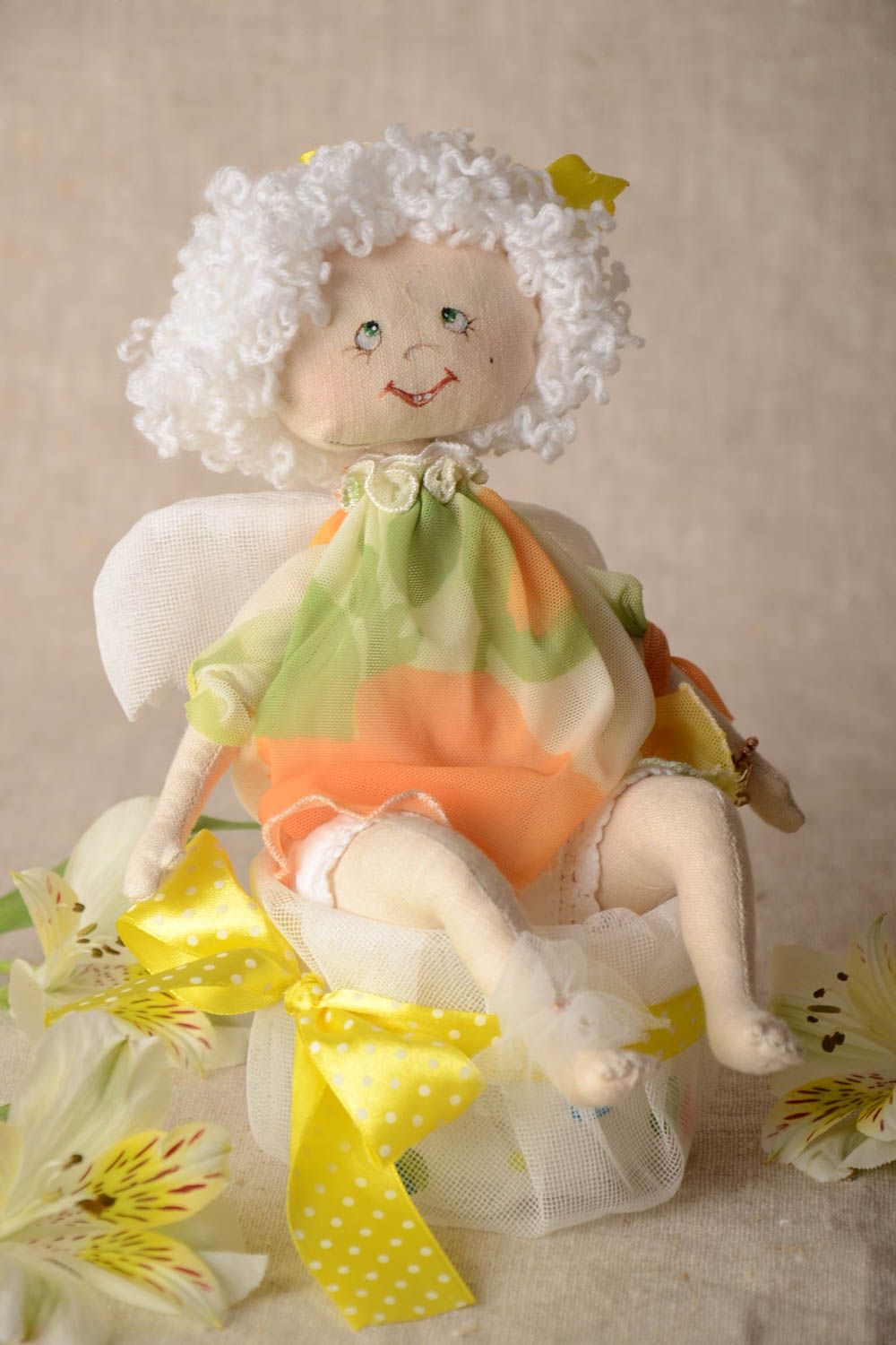 Originelle Interieur Puppe Engel aus Stoff bemalt schön für Dekor und Kinder foto 1