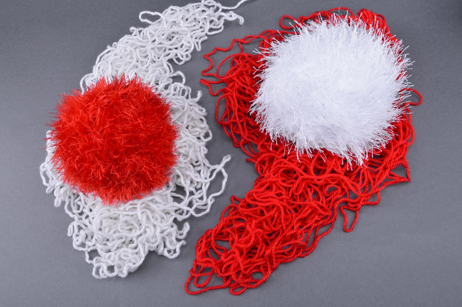 Set of 2 handmade soft toy balls crocheted of white and red threads for children photo 1