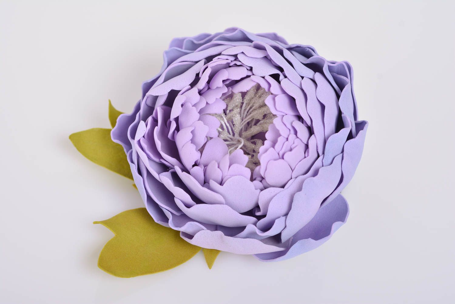 Handgemachtes Lila Haargummi Blume aus formbarem Wildleder schmuckvoll schön foto 5