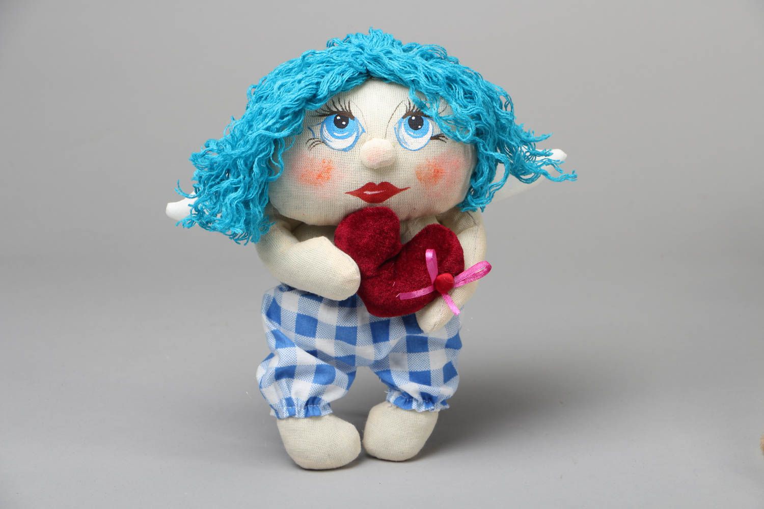 Мягкая игрушка ангел с голубыми волосами фото 1