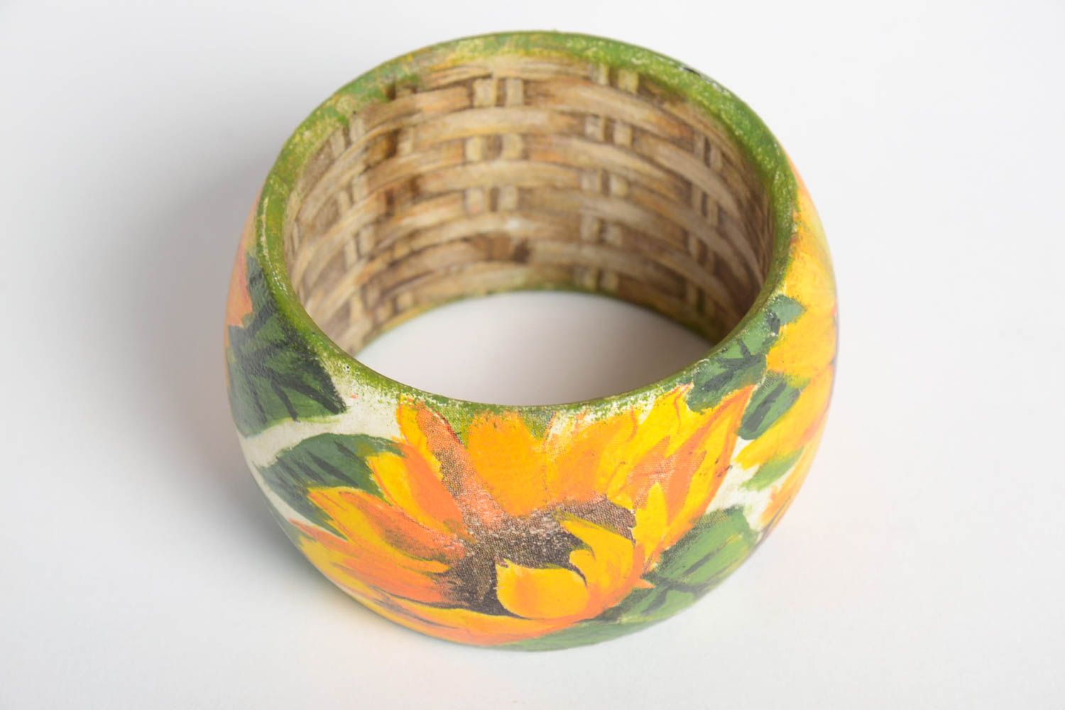 Holz Armband handgemachter Schmuck bunter Designer Schmuck mit Sonnenblumen foto 1