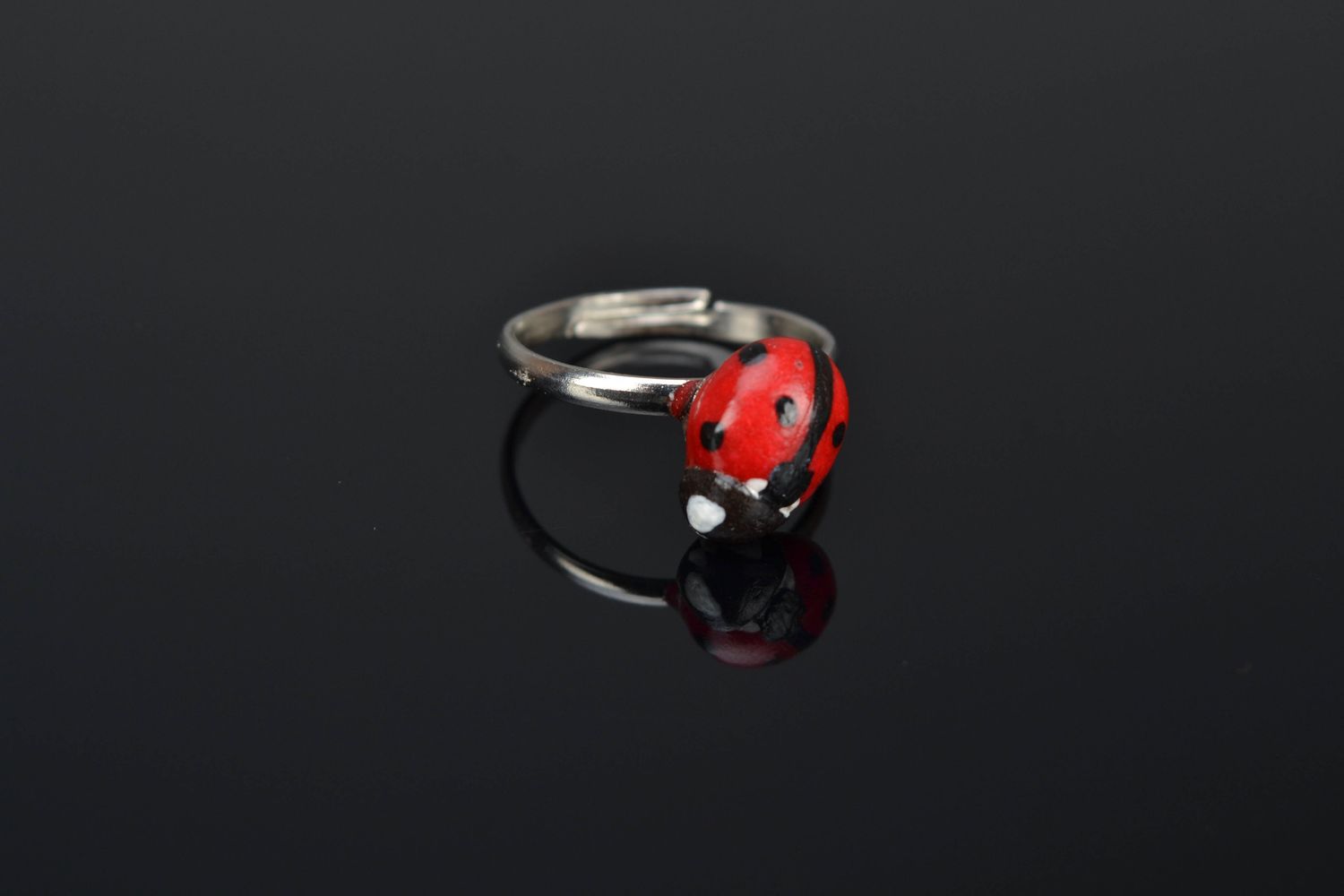 Polymer clay ring with lady-bird photo 1