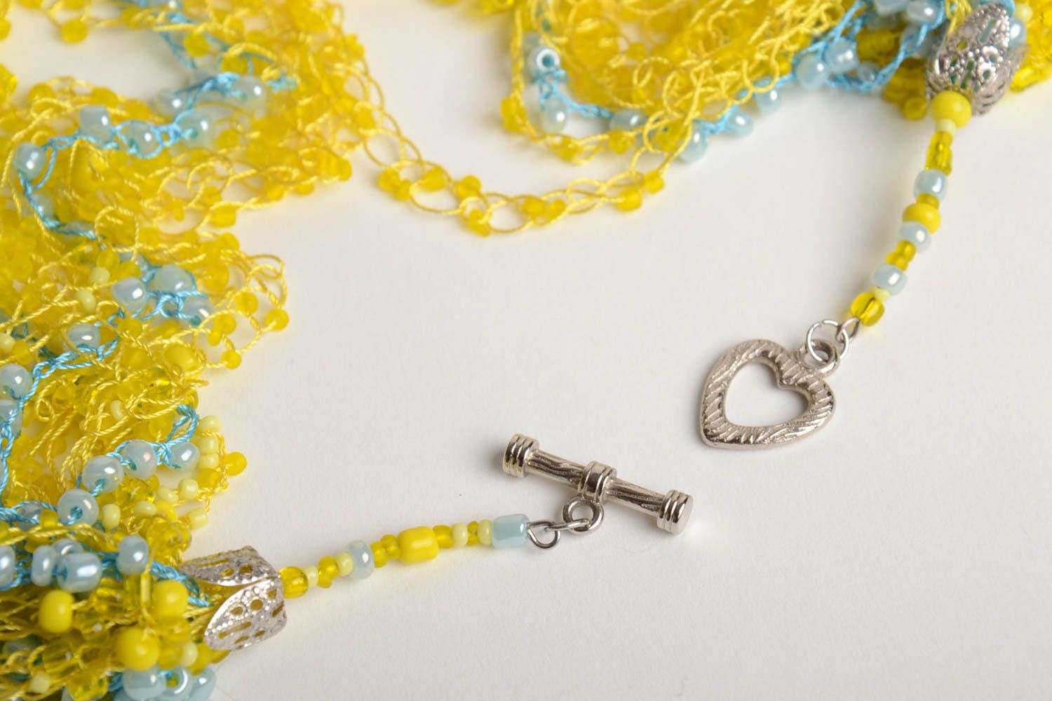 Accessoire jaune bleu collier en perles de rocaille massif fait main multicouche photo 4