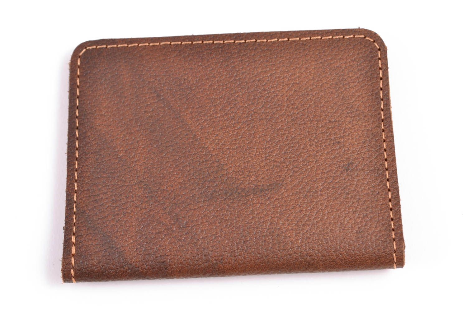 Porte carte grise fait main original en cuir naturel de couleur brun Armoiries photo 5