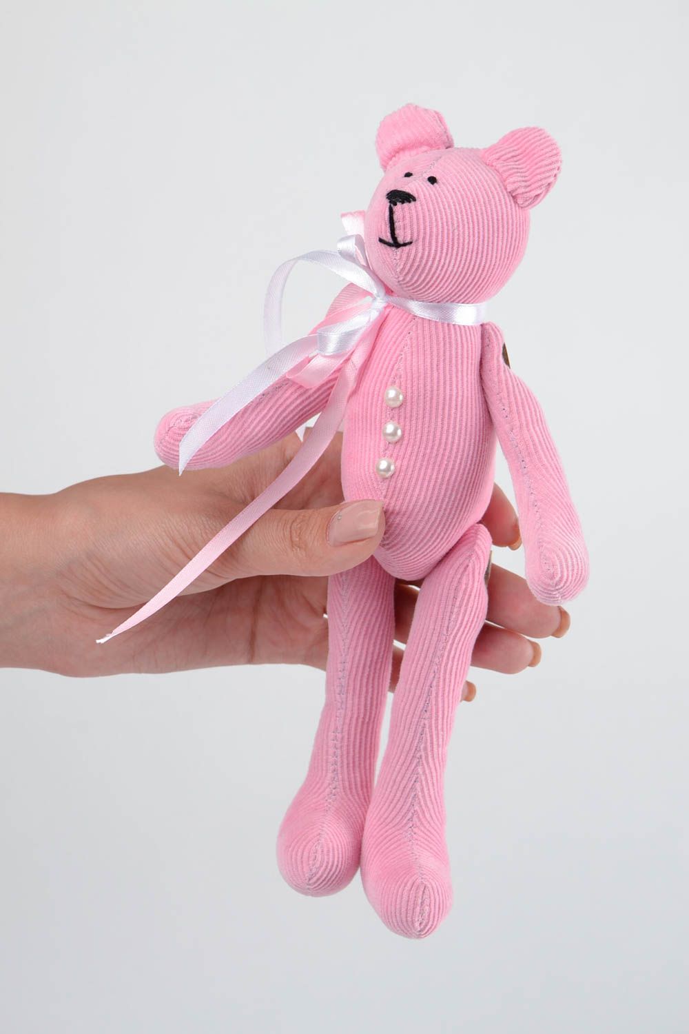 Игрушка мишка из вельвета игрушка ручной работы розовая интересный подарок фото 2