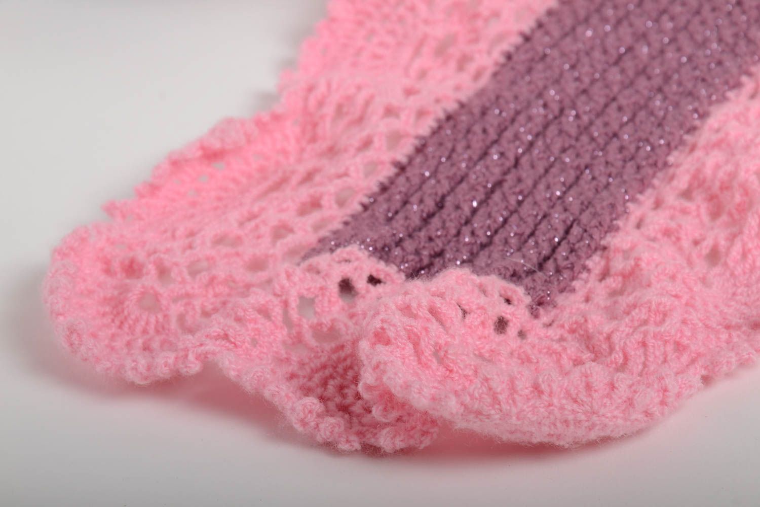 Handmade Accessoires für Frauen gehäkelte Mütze Häkel Schal aus Acryl rosa lila foto 5