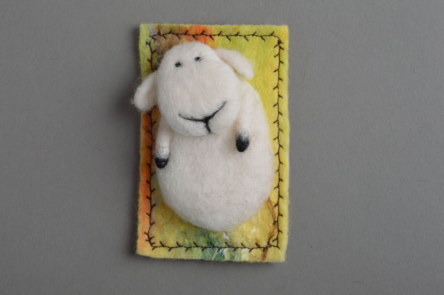 Unusual beautiful handmade woolen fridge magnet in shape of white sheep photo 3