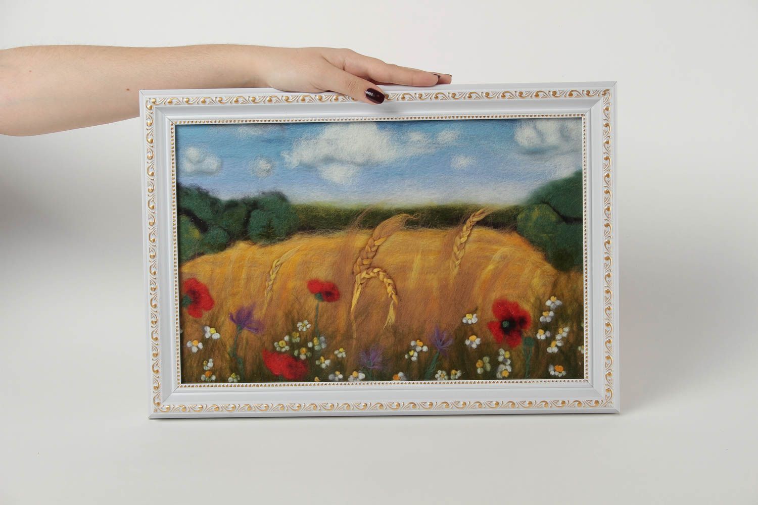 Tableau paysage fait main Décoration murale en laine feutrée Cadeau original photo 2