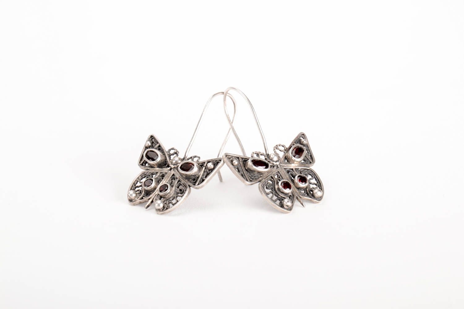 Boucles d'oreilles faites main Bijou argent papillon Accessoire pour femme photo 4